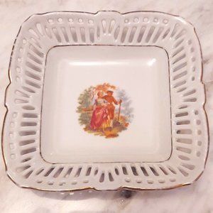 Vintage Schwarzenhammer Bavaria Germany Square Reticulated Candy Bowl